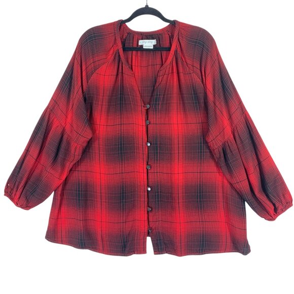 Red Plaid Long Sleeve Plaid Blouse Top size 1x by In Every Story - Picture 3 of 16